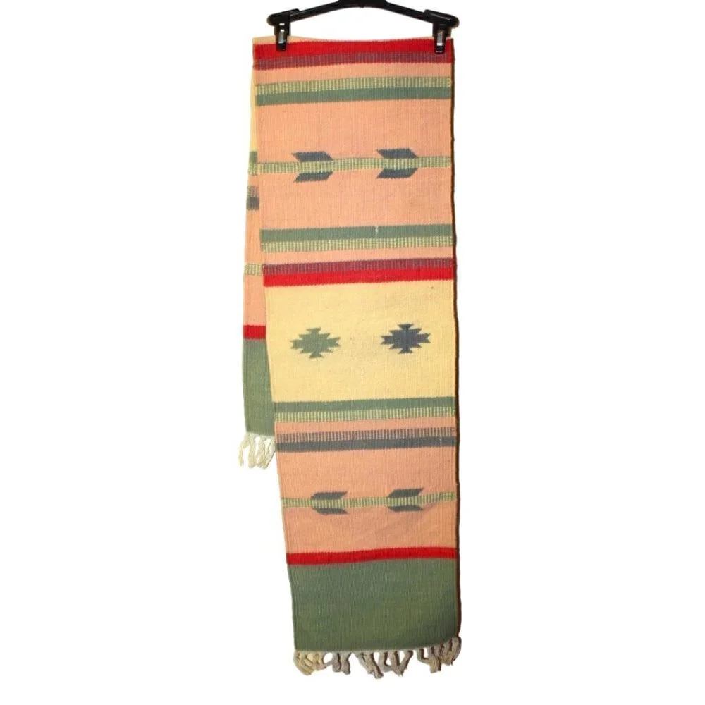 Hand loomed Art Southwestern table runner Pastel colors Geometric Folk Oaxacan?